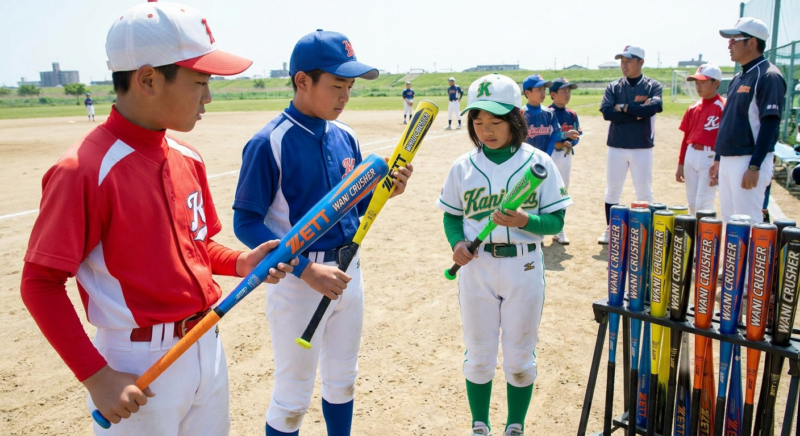 野球選手がバットを眺める