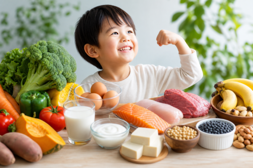Happy child flexing muscles, (Incomplete: max_output_tokens)